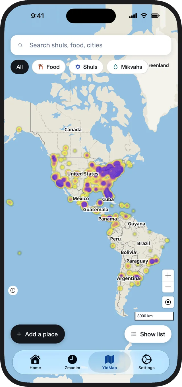 YidMap showing kosher places on a map